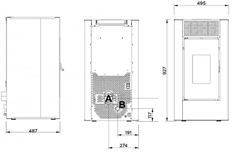 Rechteckiger, geschlossener Pelletkaminofen – 9 kW – EMILY